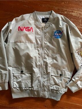 NASA Logo Light Gray Bomber Jacket for Men
